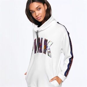 PINK Victoria’s Secret Rainbow Bling Flip Sequin Cowl Neck Sweatshirt Size L